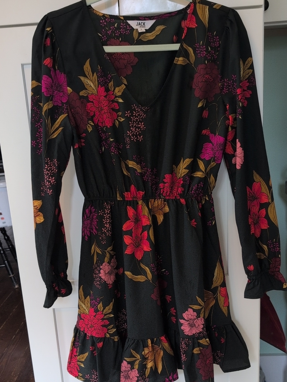 Jack by BB Dakota Black And Red Floral Long Sleeve Mini Dress